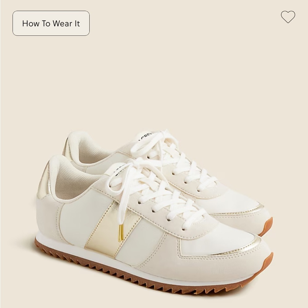 J Crew trainers in metallic colorblock Women's Cream Sneakers with Gold Accents